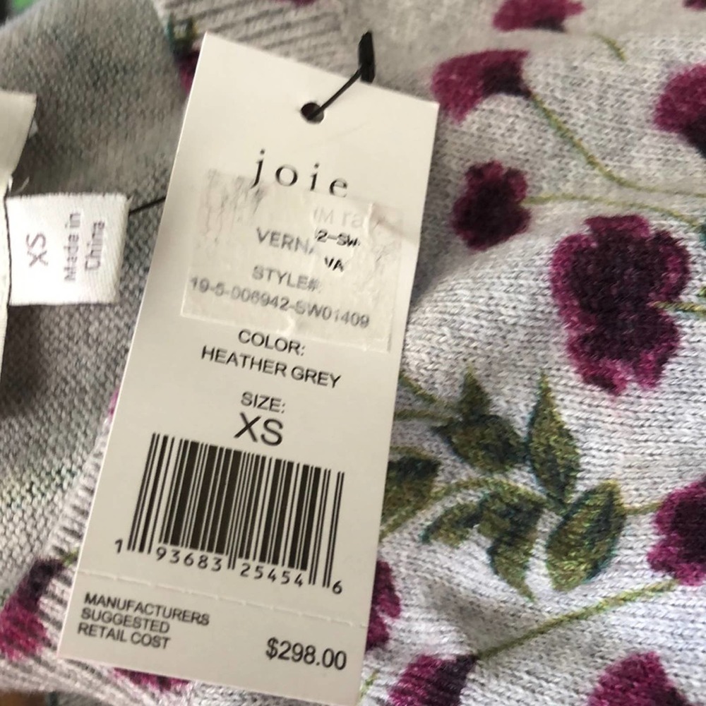 Joie Verna Sweater Heather Grey Floral Cashmere XS - Picture 5 of 6